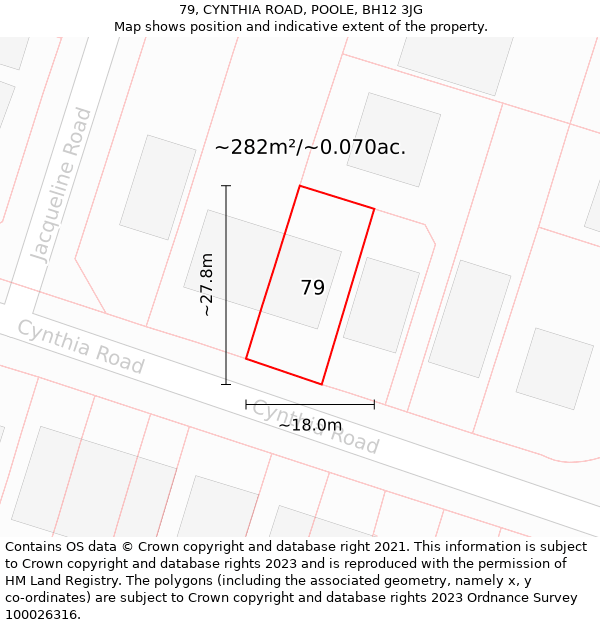 79, CYNTHIA ROAD, POOLE, BH12 3JG: Plot and title map