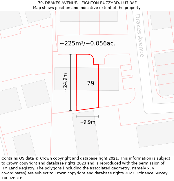 79, DRAKES AVENUE, LEIGHTON BUZZARD, LU7 3AF: Plot and title map