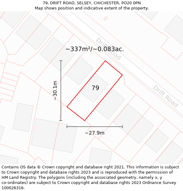 79, DRIFT ROAD, SELSEY, CHICHESTER, PO20 0PN: Plot and title map