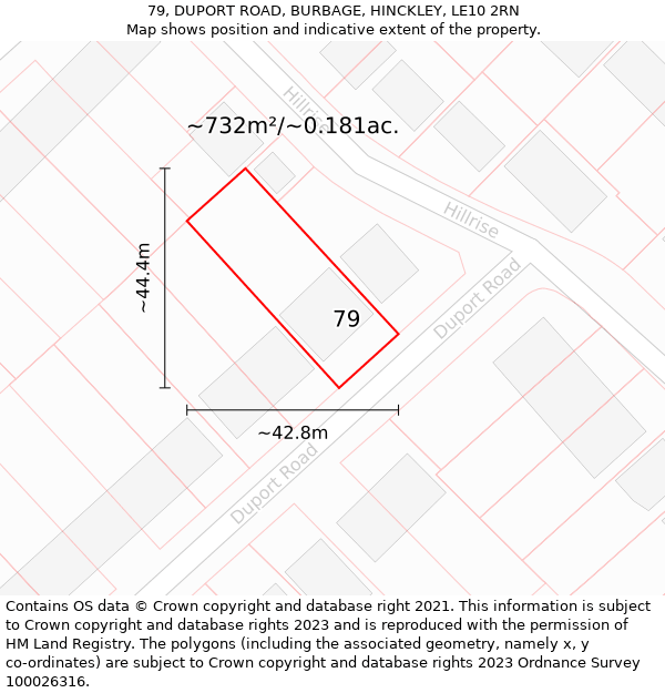 79, DUPORT ROAD, BURBAGE, HINCKLEY, LE10 2RN: Plot and title map