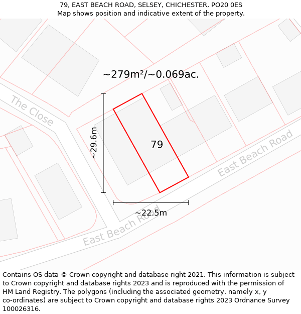 79, EAST BEACH ROAD, SELSEY, CHICHESTER, PO20 0ES: Plot and title map