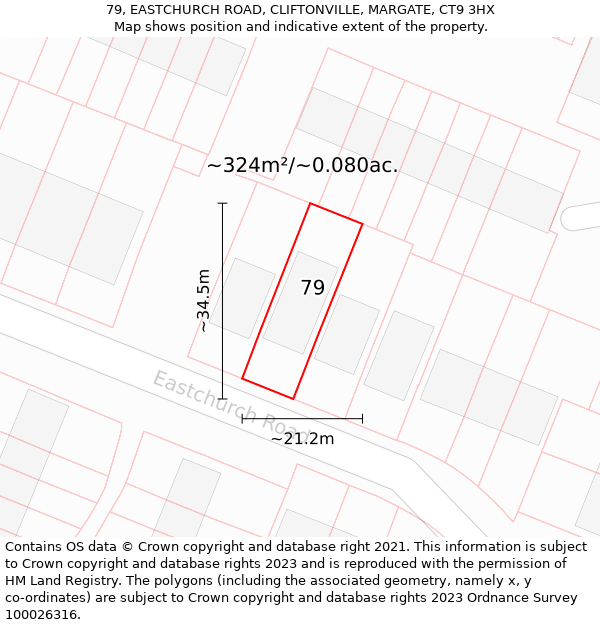 79, EASTCHURCH ROAD, CLIFTONVILLE, MARGATE, CT9 3HX: Plot and title map