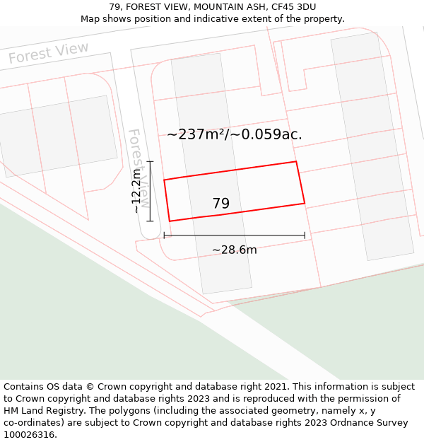 79, FOREST VIEW, MOUNTAIN ASH, CF45 3DU: Plot and title map