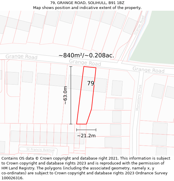 79, GRANGE ROAD, SOLIHULL, B91 1BZ: Plot and title map
