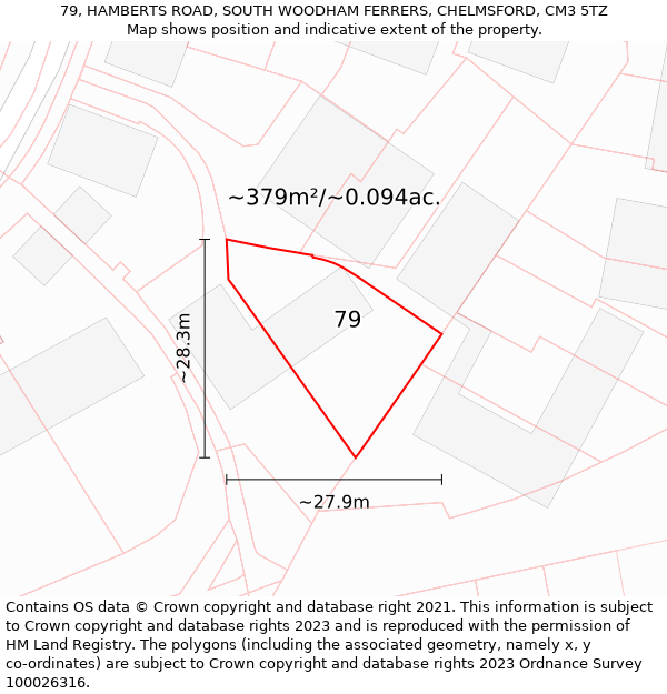 79, HAMBERTS ROAD, SOUTH WOODHAM FERRERS, CHELMSFORD, CM3 5TZ: Plot and title map