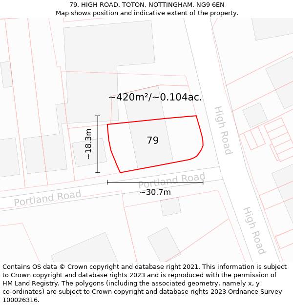 79, HIGH ROAD, TOTON, NOTTINGHAM, NG9 6EN: Plot and title map