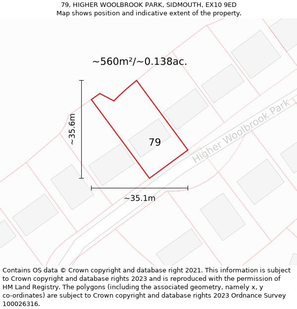 79, HIGHER WOOLBROOK PARK, SIDMOUTH, EX10 9ED: Plot and title map