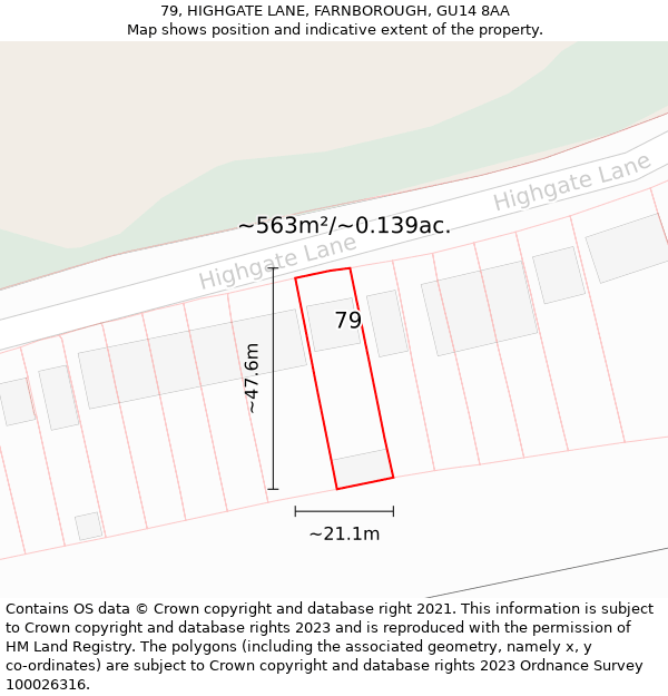 79, HIGHGATE LANE, FARNBOROUGH, GU14 8AA: Plot and title map