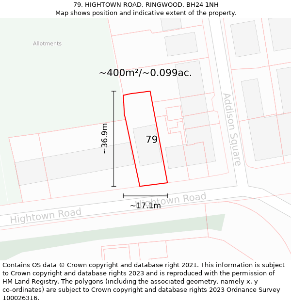 79, HIGHTOWN ROAD, RINGWOOD, BH24 1NH: Plot and title map