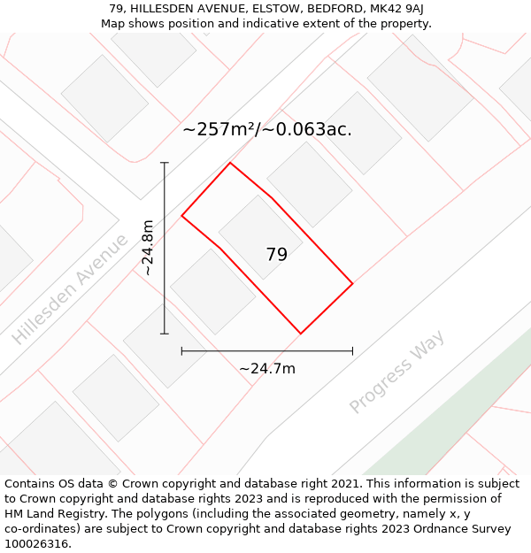 79, HILLESDEN AVENUE, ELSTOW, BEDFORD, MK42 9AJ: Plot and title map