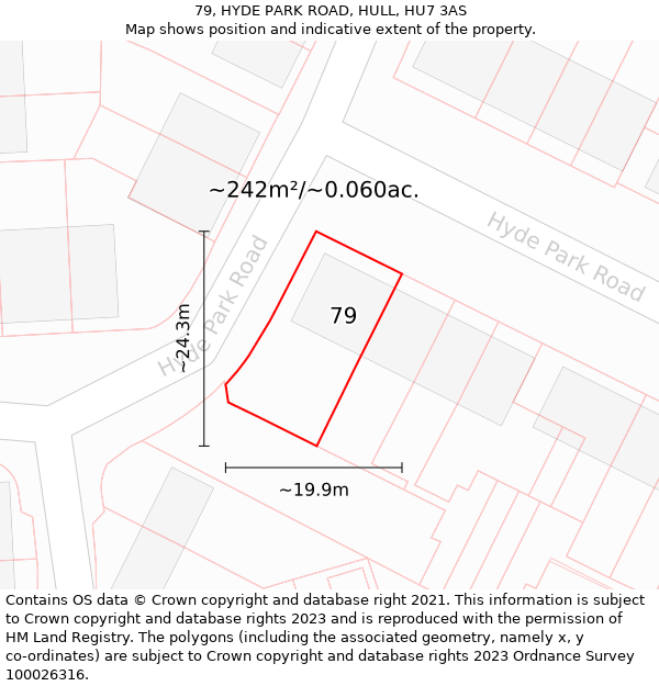 79, HYDE PARK ROAD, HULL, HU7 3AS: Plot and title map
