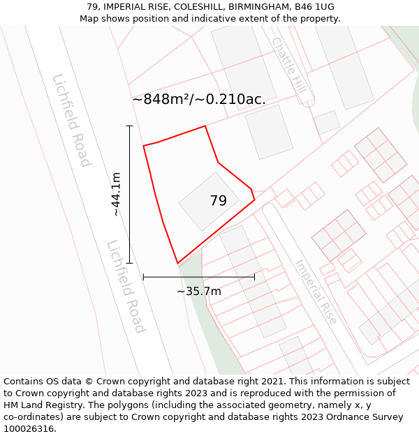 79, IMPERIAL RISE, COLESHILL, BIRMINGHAM, B46 1UG: Plot and title map