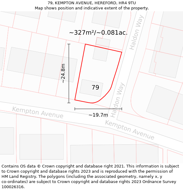 79, KEMPTON AVENUE, HEREFORD, HR4 9TU: Plot and title map