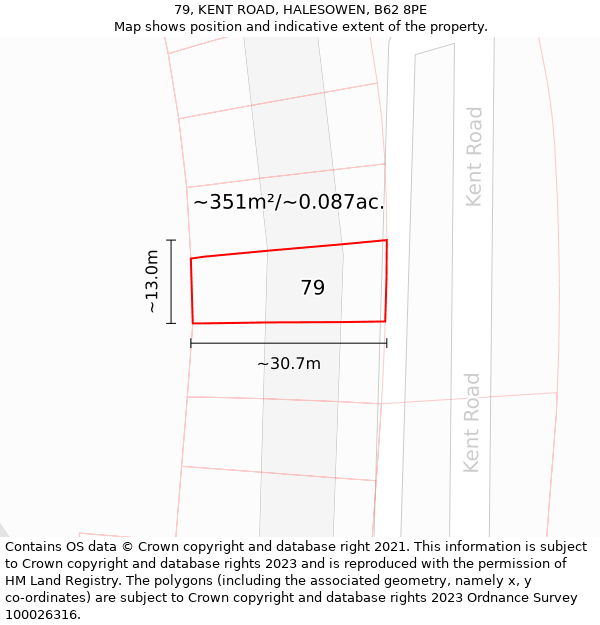 79, KENT ROAD, HALESOWEN, B62 8PE: Plot and title map