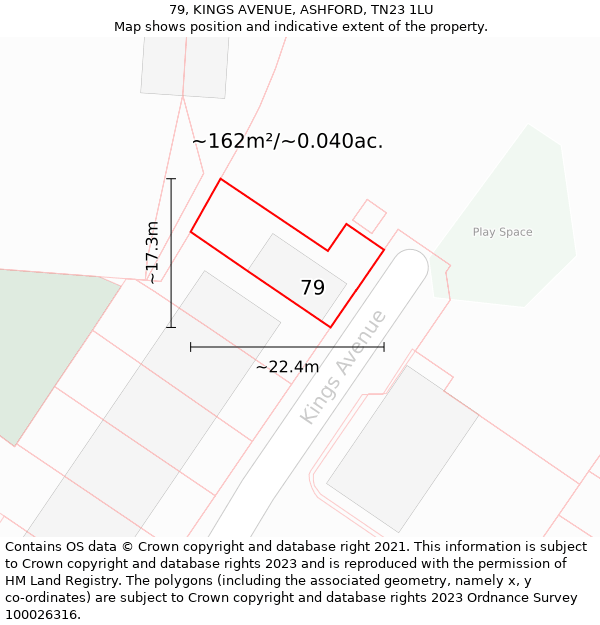 79, KINGS AVENUE, ASHFORD, TN23 1LU: Plot and title map