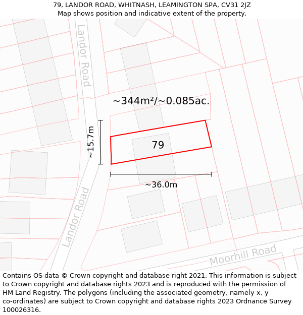 79, LANDOR ROAD, WHITNASH, LEAMINGTON SPA, CV31 2JZ: Plot and title map