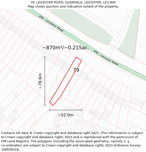 79, LEICESTER ROAD, GLENFIELD, LEICESTER, LE3 8HF: Plot and title map