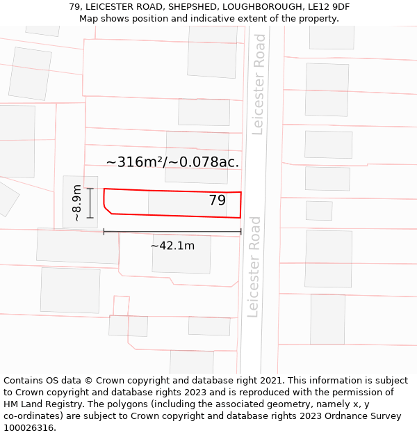 79, LEICESTER ROAD, SHEPSHED, LOUGHBOROUGH, LE12 9DF: Plot and title map