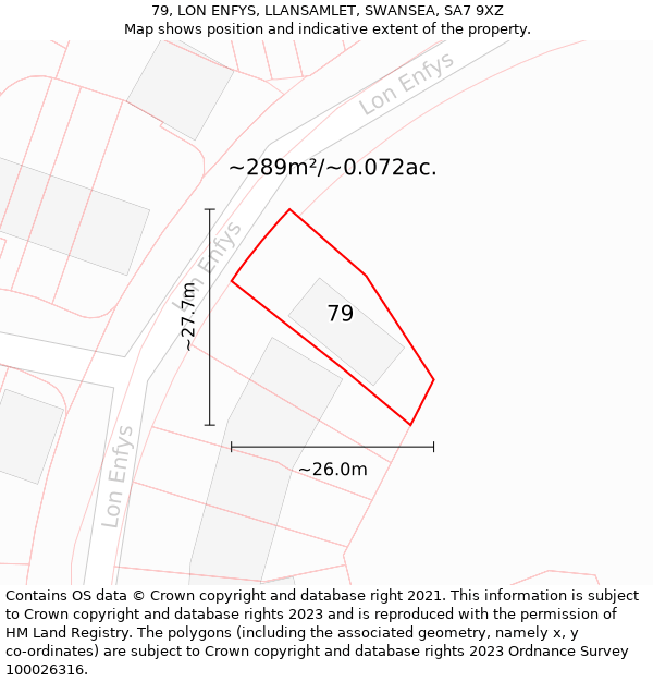 79, LON ENFYS, LLANSAMLET, SWANSEA, SA7 9XZ: Plot and title map