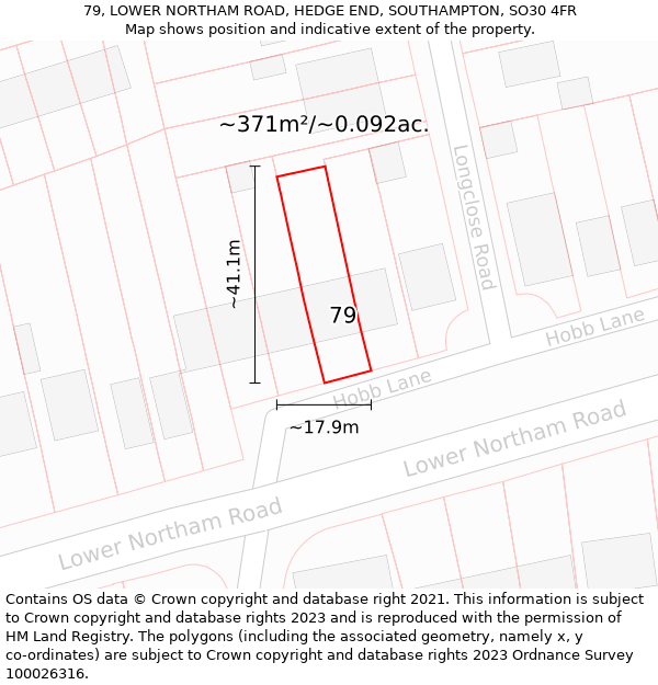 79, LOWER NORTHAM ROAD, HEDGE END, SOUTHAMPTON, SO30 4FR: Plot and title map