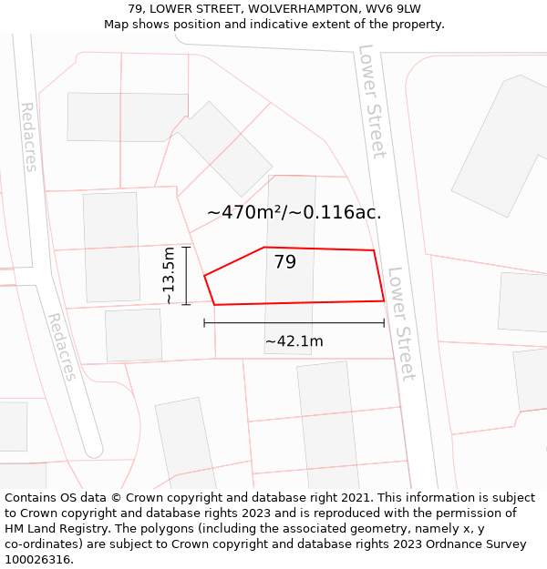 79, LOWER STREET, WOLVERHAMPTON, WV6 9LW: Plot and title map