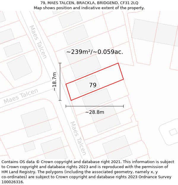 79, MAES TALCEN, BRACKLA, BRIDGEND, CF31 2LQ: Plot and title map