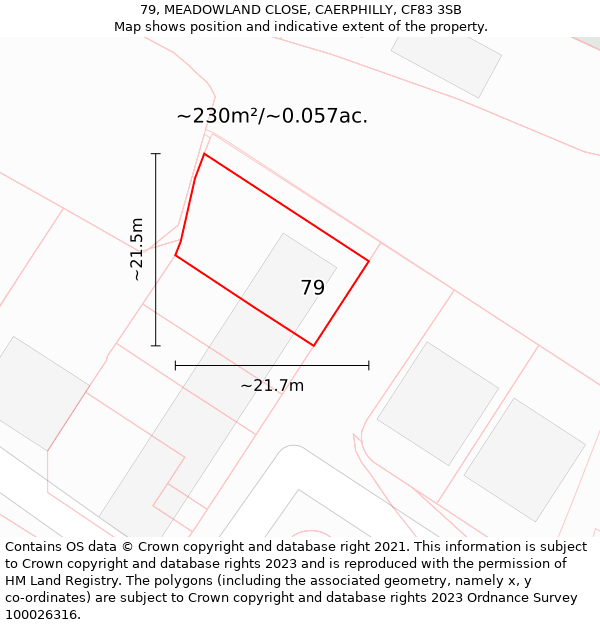 79, MEADOWLAND CLOSE, CAERPHILLY, CF83 3SB: Plot and title map