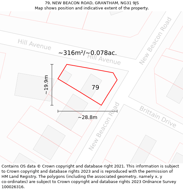 79, NEW BEACON ROAD, GRANTHAM, NG31 9JS: Plot and title map