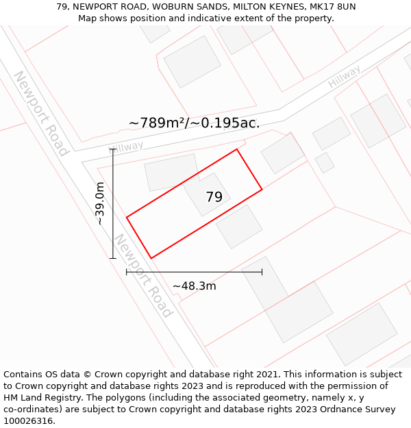 79, NEWPORT ROAD, WOBURN SANDS, MILTON KEYNES, MK17 8UN: Plot and title map