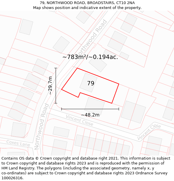 79, NORTHWOOD ROAD, BROADSTAIRS, CT10 2NA: Plot and title map