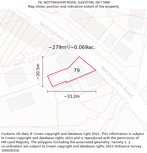 79, NOTTINGHAM ROAD, ILKESTON, DE7 5NN: Plot and title map