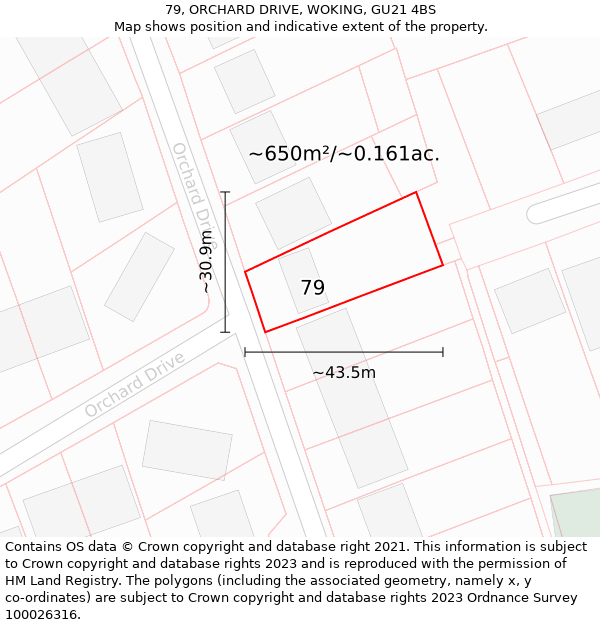 79, ORCHARD DRIVE, WOKING, GU21 4BS: Plot and title map