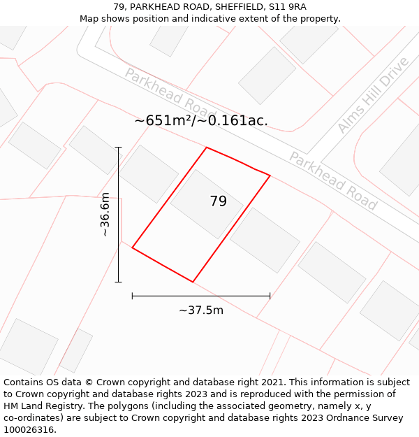79, PARKHEAD ROAD, SHEFFIELD, S11 9RA: Plot and title map