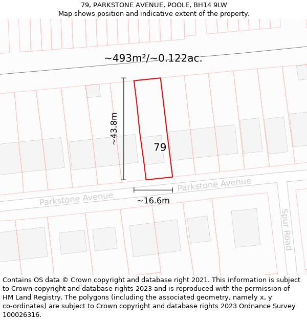 79, PARKSTONE AVENUE, POOLE, BH14 9LW: Plot and title map