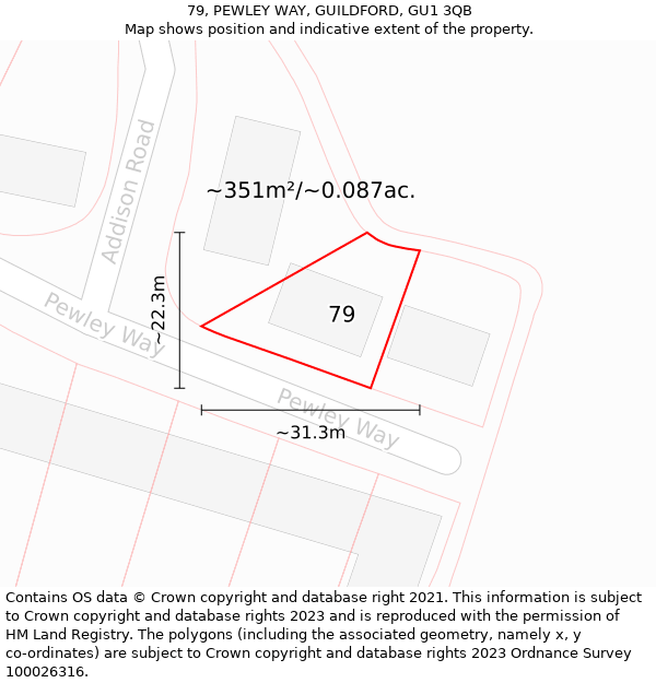 79, PEWLEY WAY, GUILDFORD, GU1 3QB: Plot and title map