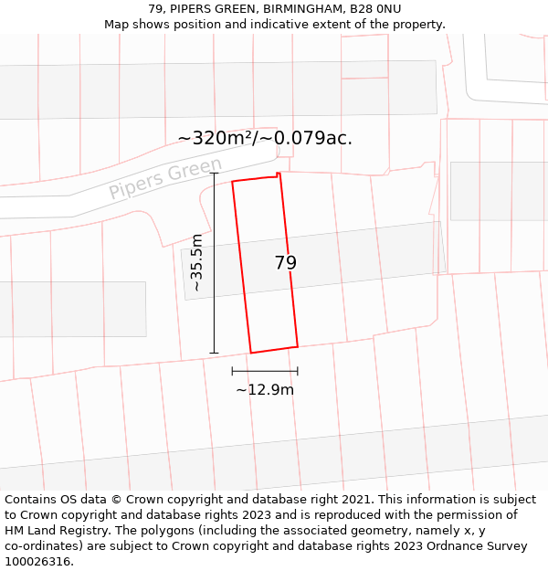 79, PIPERS GREEN, BIRMINGHAM, B28 0NU: Plot and title map