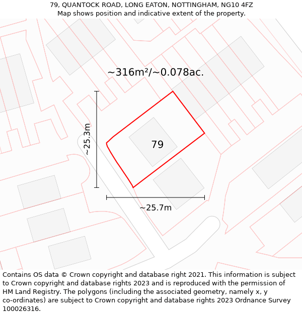 79, QUANTOCK ROAD, LONG EATON, NOTTINGHAM, NG10 4FZ: Plot and title map