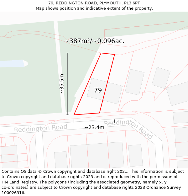 79, REDDINGTON ROAD, PLYMOUTH, PL3 6PT: Plot and title map