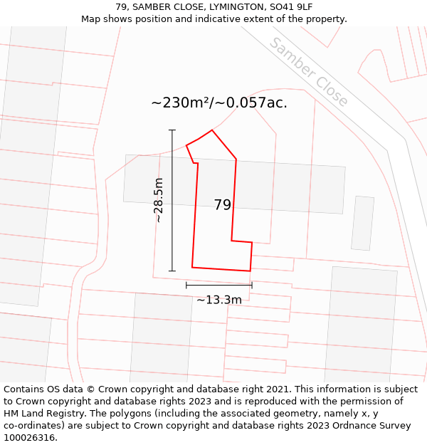 79, SAMBER CLOSE, LYMINGTON, SO41 9LF: Plot and title map
