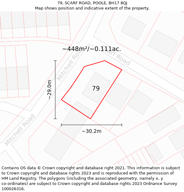 79, SCARF ROAD, POOLE, BH17 8QJ: Plot and title map