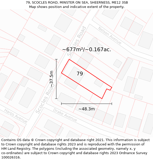 79, SCOCLES ROAD, MINSTER ON SEA, SHEERNESS, ME12 3SB: Plot and title map