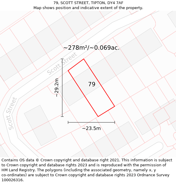 79, SCOTT STREET, TIPTON, DY4 7AF: Plot and title map