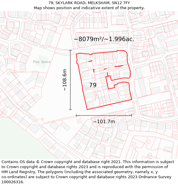 79, SKYLARK ROAD, MELKSHAM, SN12 7FY: Plot and title map