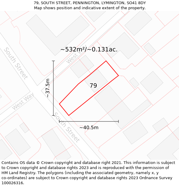 79, SOUTH STREET, PENNINGTON, LYMINGTON, SO41 8DY: Plot and title map