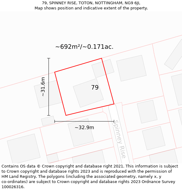 79, SPINNEY RISE, TOTON, NOTTINGHAM, NG9 6JL: Plot and title map