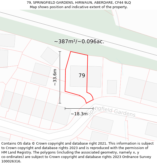 79, SPRINGFIELD GARDENS, HIRWAUN, ABERDARE, CF44 9LQ: Plot and title map