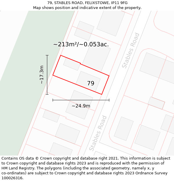 79, STABLES ROAD, FELIXSTOWE, IP11 9FG: Plot and title map