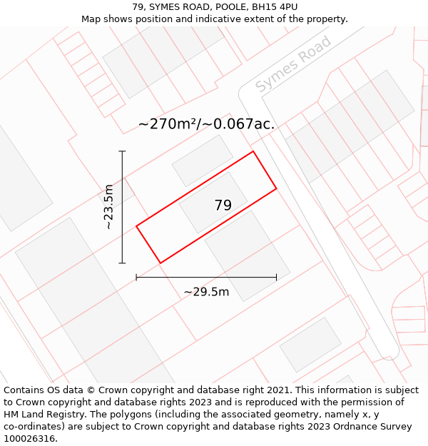 79, SYMES ROAD, POOLE, BH15 4PU: Plot and title map