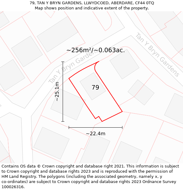 79, TAN Y BRYN GARDENS, LLWYDCOED, ABERDARE, CF44 0TQ: Plot and title map