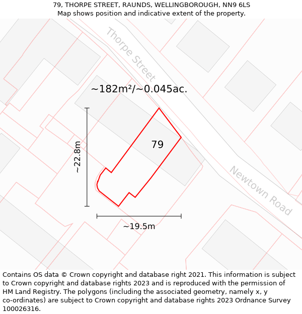 79, THORPE STREET, RAUNDS, WELLINGBOROUGH, NN9 6LS: Plot and title map